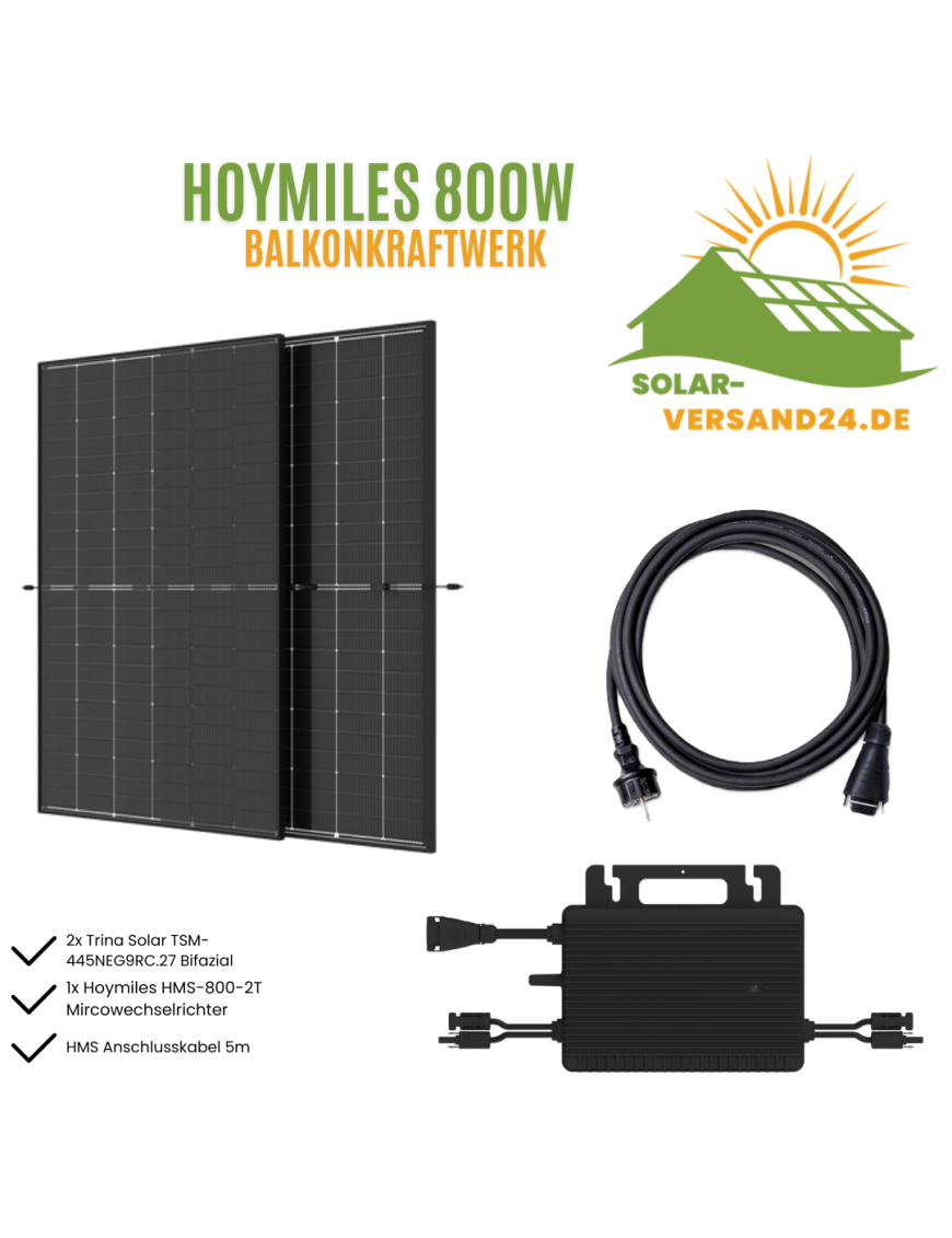 Balkonkraftwerk Komplettset 800W Hoymiles HMS-800 Trina Solar