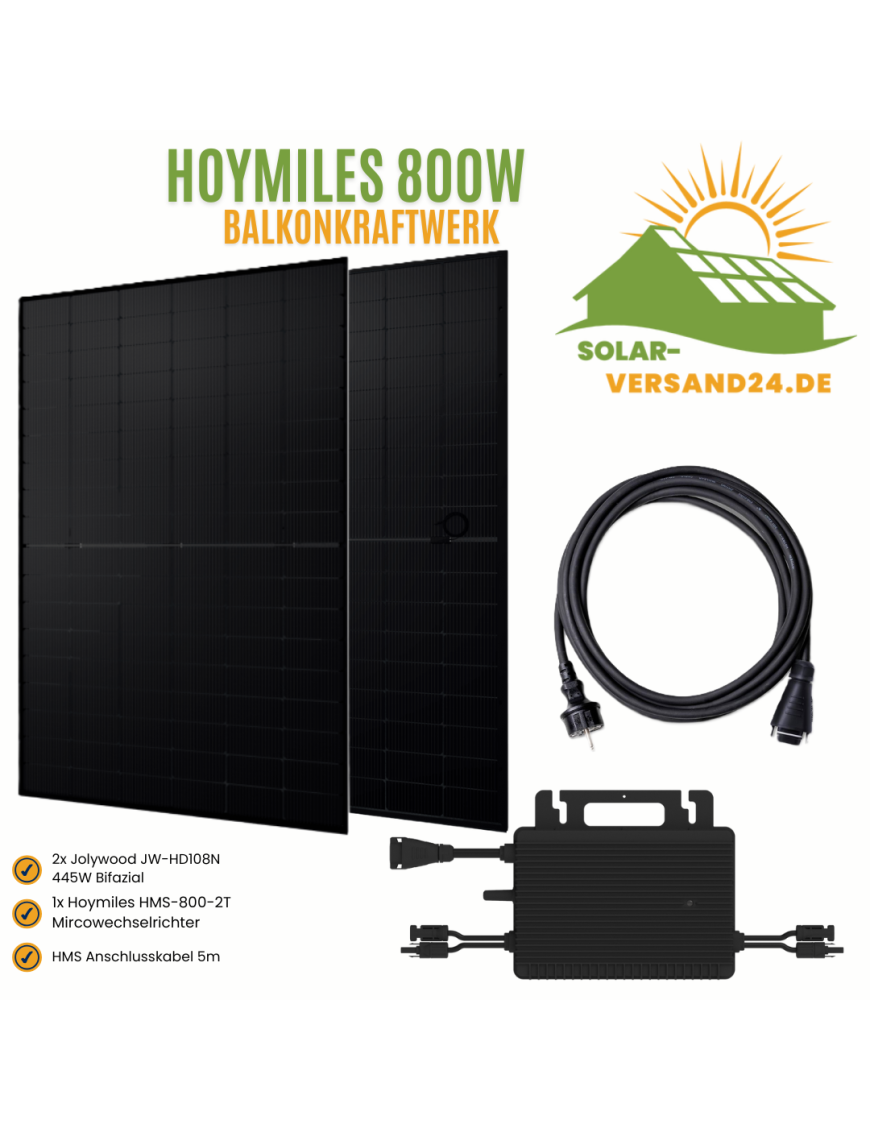 Balkonkraftwerk Komplettset 800W Hoymiles HMS-800 Jolywood