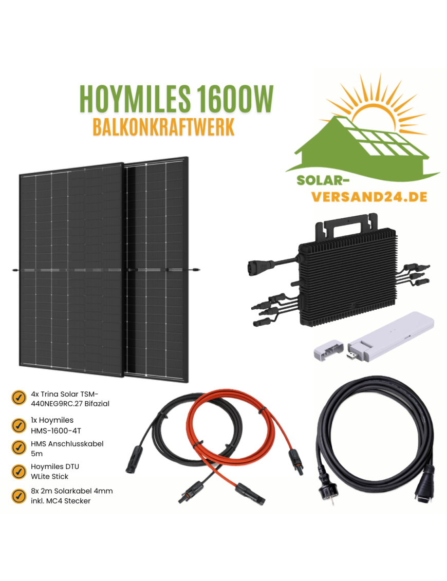 Balkonkraftwerk Komplettset 1600W Hoymiles HMS-1600 Trina Solar